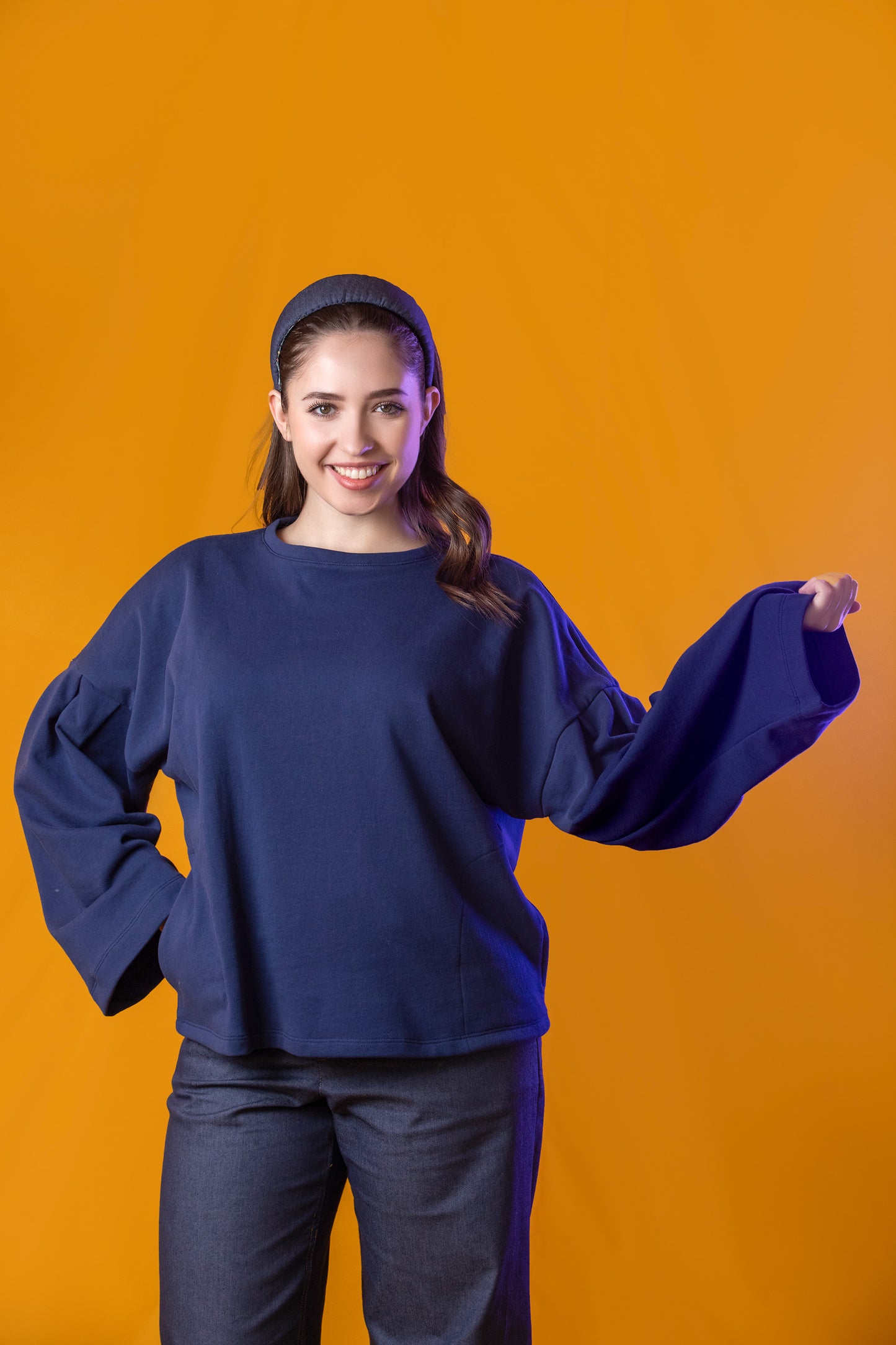 High-Waist Flare Pants in Dark Blue