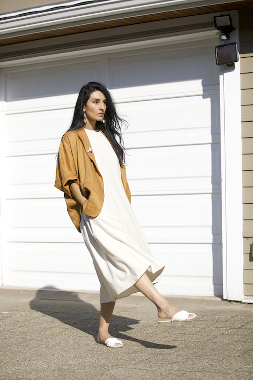 Linen Open-Front Blazer, Mustard