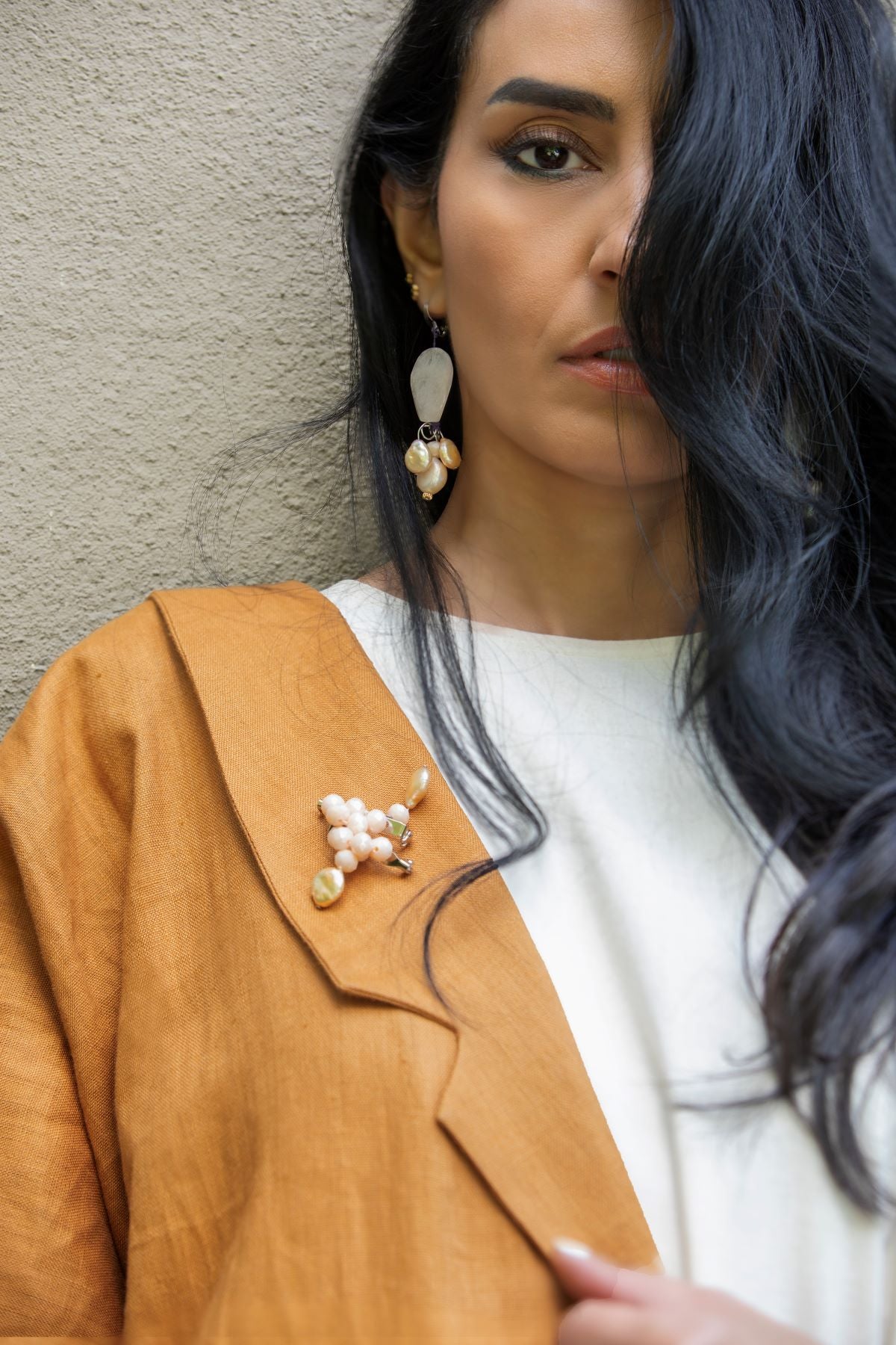 Dangle Earrings with Natural Stone and Shell Accents