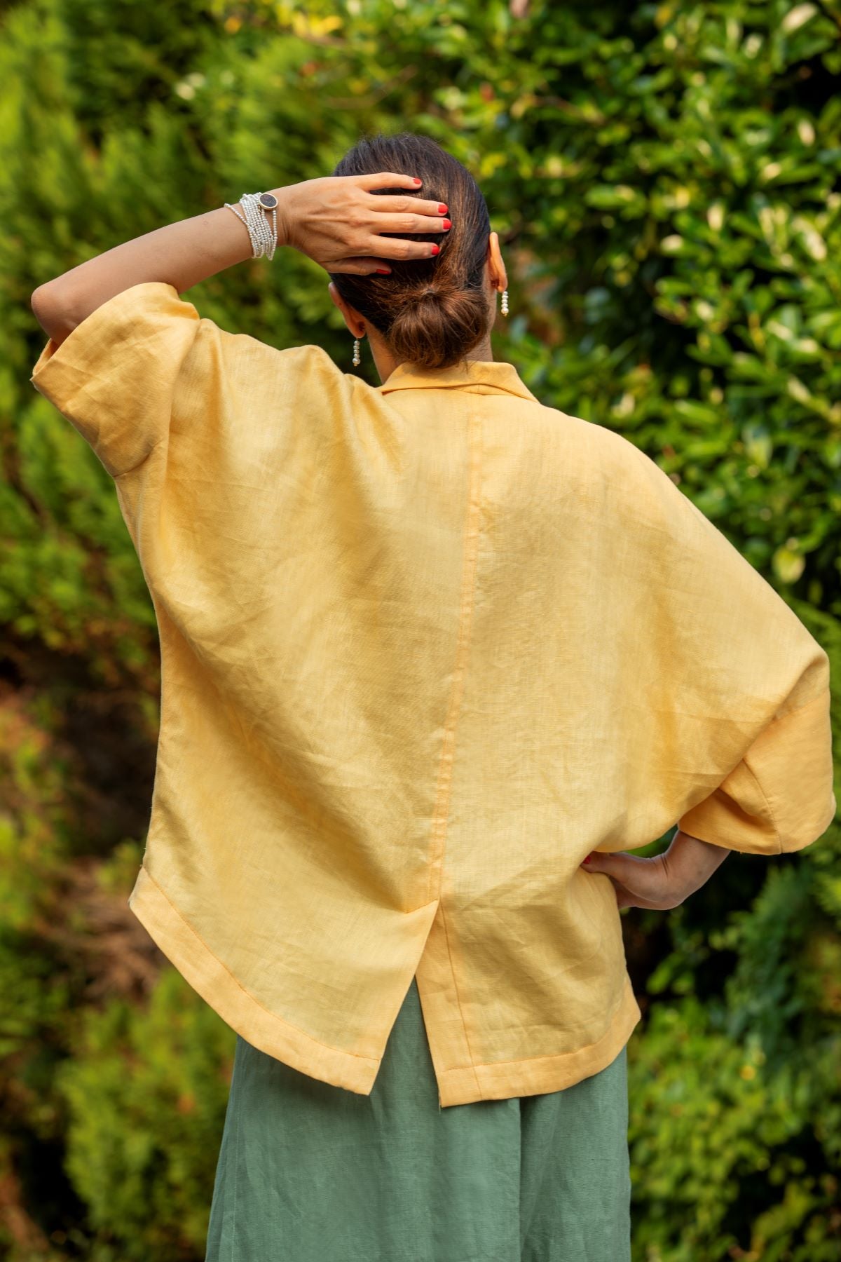Linen Open-Front Blazer, Yellow