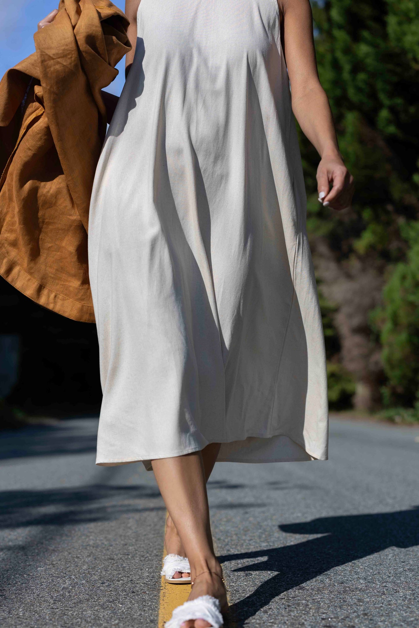 Sleeveless Dress with Bow-Tie Back Detail, Blue/Beige