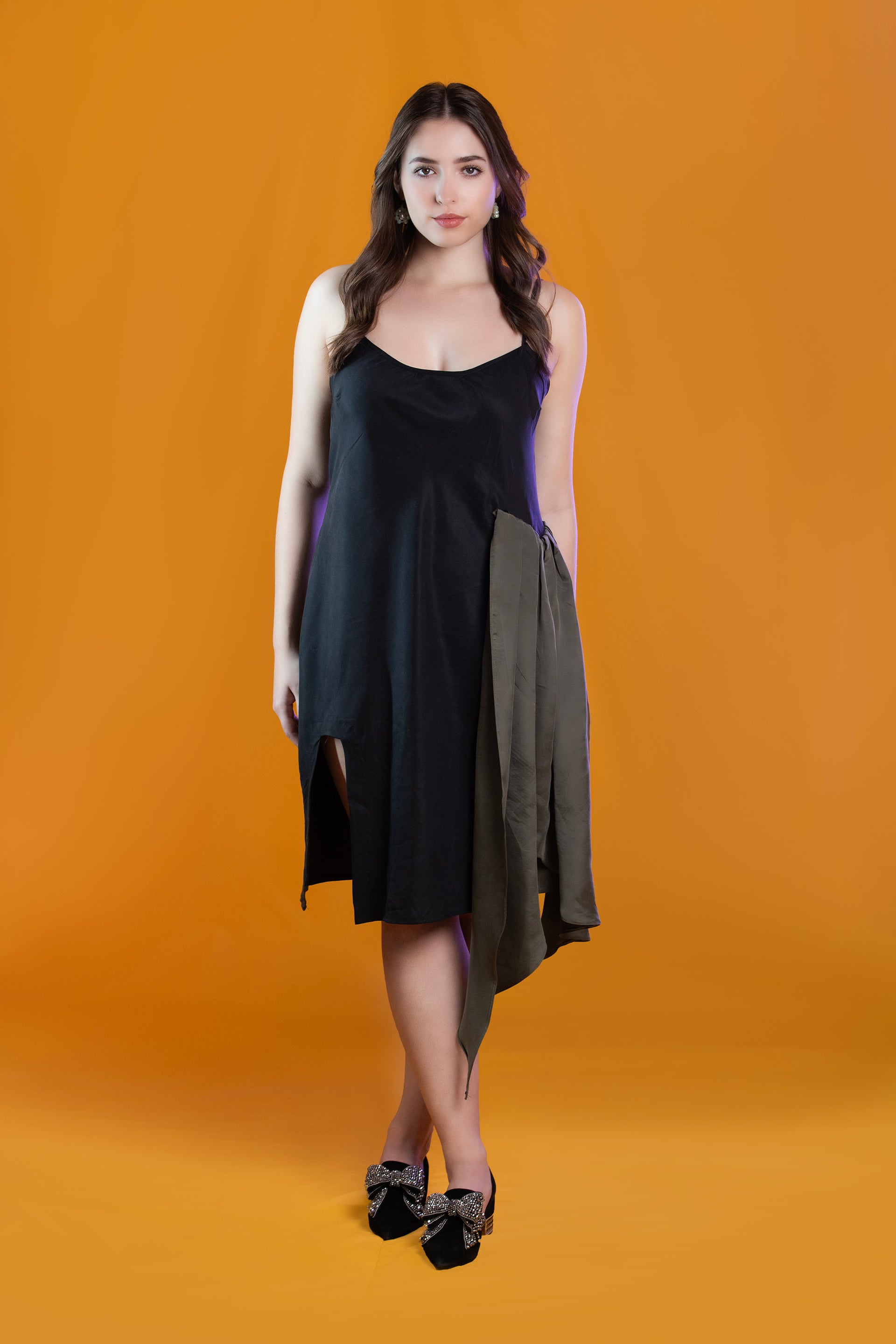 Asymmetrical Spaghetti Strap Dress with Contrasting Gather kimkimely Asymmetrical Spaghetti Strap Dress with Contrasting Gather kimkimely